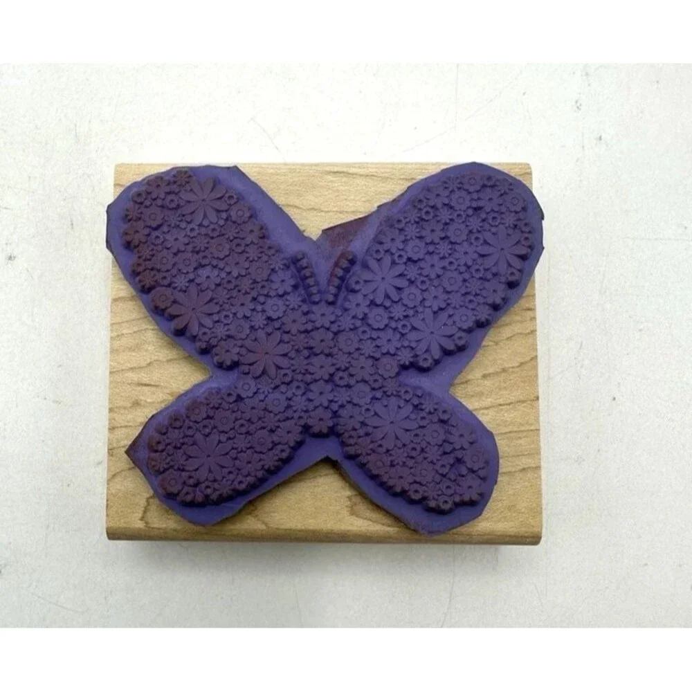 Stampin' Up! Butterfly Floral Design Rubber Stamp Wood-mounted